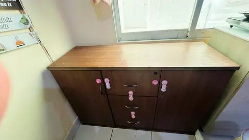 Wooden storage cabinets with drawers- used for sale