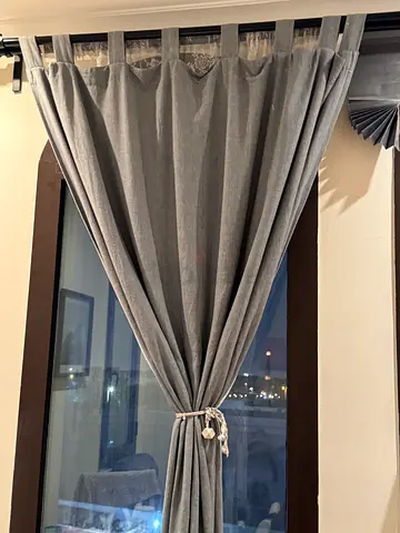 Blackout Grey curtain set with rods- Good condition
