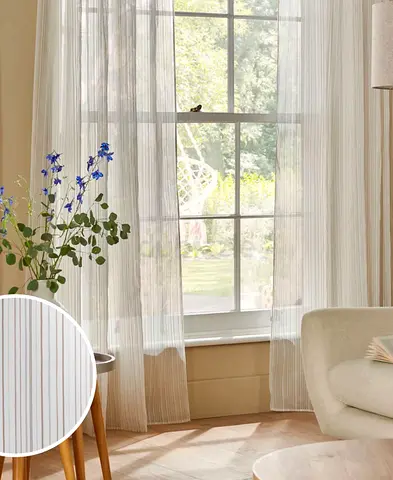Light Sheer Curtains - Neutral Striped Panel (2 Pair) at negotiable price