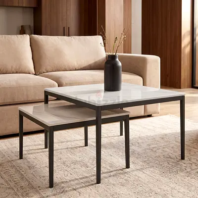 New Baron Square Sintered Stone Coffee Table - Set of 2