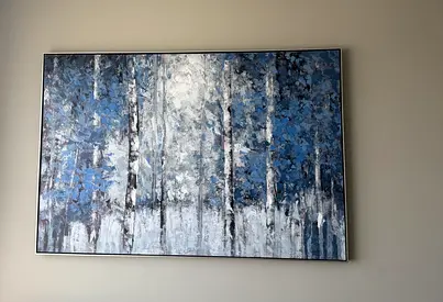 Large Framed Blue Birch Forest Canvas Painting