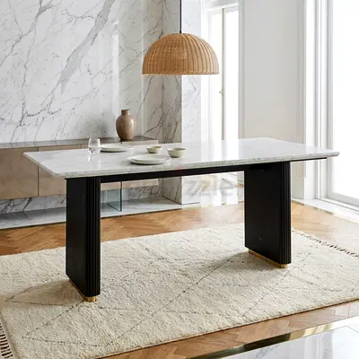 New Cavon Fabio Genuine Marble Top 6-Seater Dining Table with Solid Wood Base
