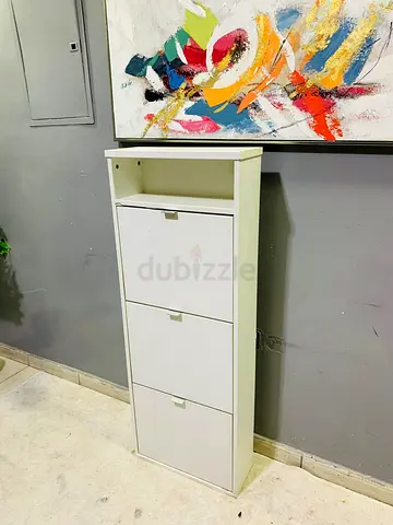 Slim 3-Tier White Shoe Cabinet with Top Shelf