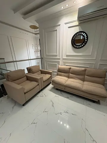 Beige 3-seater Sofa Cum bed and Matching Armchair Set - Good Condition