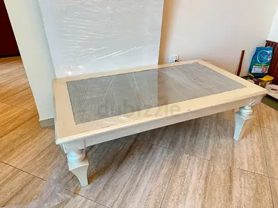 White Metallic Wooden Coffee Table with Glass Top for Free