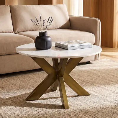 New Cavon Portola Genuine Marble Top Round Coffee Table