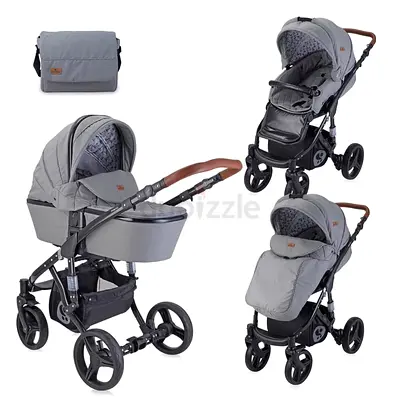 Lorelli Rimini Combi Stroller with Adjustable Sun Canopy, Mosquito Net, and Foot Cover (Dark Grey)