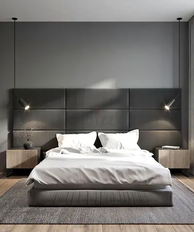 Modern king-size bed with integrated headboard --- Only Bed