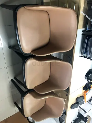 Beige Upholstered Dining/Office Chairs with Black Legs