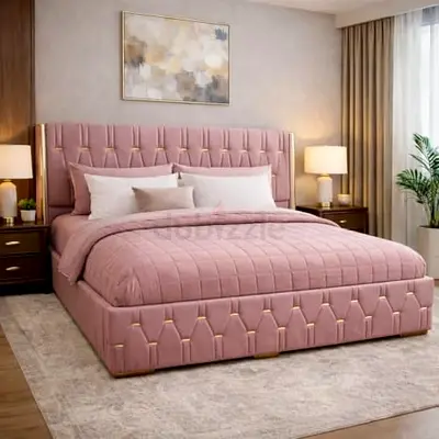 Stylish cozy blush pink colour 200*200 super King size bed.