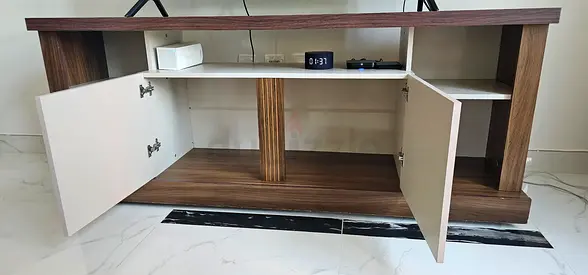 Wood & White TV Entertainment Cabinet with Storage - Good Condition
