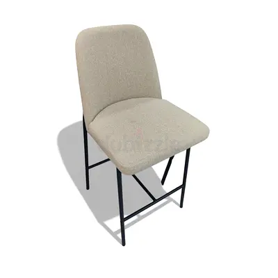 Beige Fabric Bar Stool with Black Metal Frame