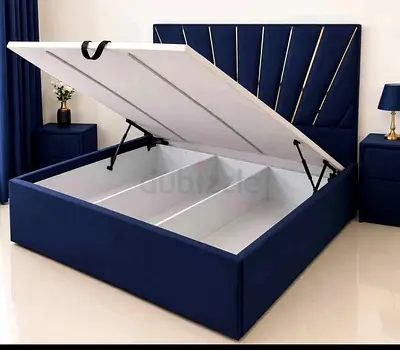 Blue Upholstered Storage Bed with Hydraulic Lift - King Size