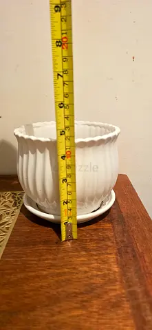 2 White Fluted Ceramic Plant Pot with Built-In Saucer