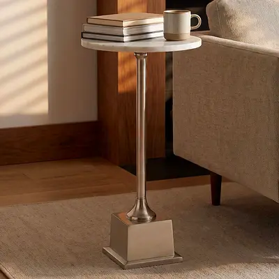 New Cavon Cervo Genuine Marble Top Accent Table