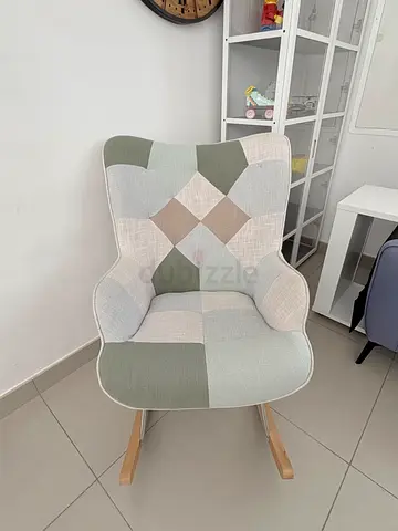 Patchwork fabric rocking chair with wooden runners - good condition