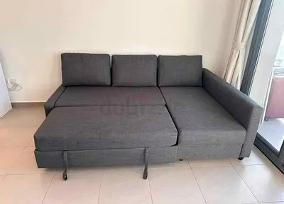 Gray L-shaped Convertible Sofa Bed - Good Condition