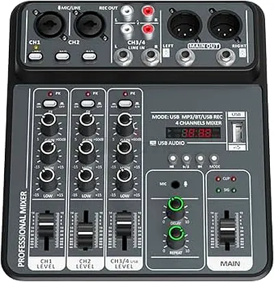 Lightweight 4-Way USB Mixer Mixing Console for Home, Conference, or Live Use with Multiple Device