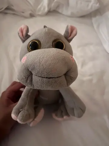 Small grey hippo plush toy, gently used