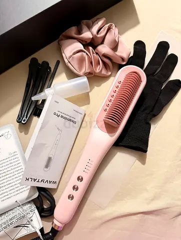 Pink Heated Hair Straightening Brush with Accessories - Never used (open box)