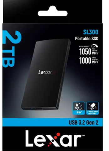 Lexar SL300 2TB Portable SSD USB 3.2 Gen 2 - Slim, Black