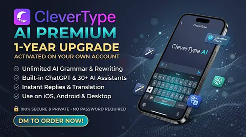 CleverType AI Premium 1-Year Upgrade (Activated) — Unlimited AI Grammar & ChatGPT Access