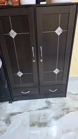 Dark Wood Shoe Storage Cabinet with Drop-Down Door and Shelves