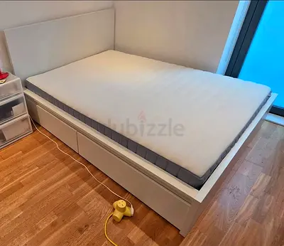 Ikea Queen size bed with mattress and storage drawers