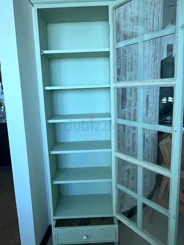White Wooden Bookcase / Display Cabinet with Glass Doors