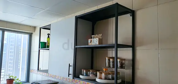 IKEA Black metal frame kitchen shelving cabinet + Floor cabinets