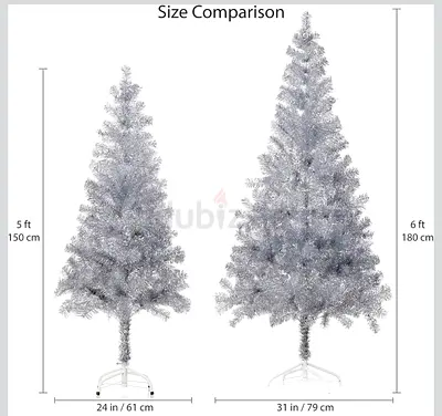5ft & 6ft Silver Artificial Christmas Tree - Pre-lit / Decorative new