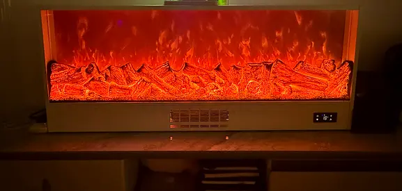 Wide Electric Wall-Mounted Fireplace Heater with Realistic Flame Effect