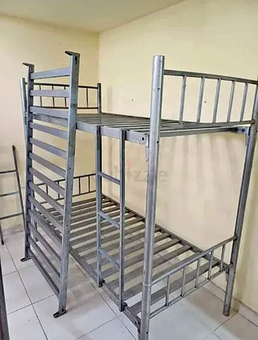 Sturdy Metal Triple-Decker Bunk Bed Frame (Silver) - Good Condition