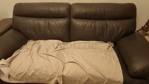Genuine leather 3-seater sofa in dark brown - good condition