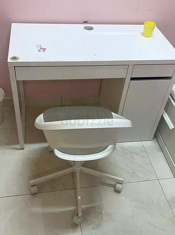 White Study Desk with Drawer and Matching Swivel Chair - Good Condition