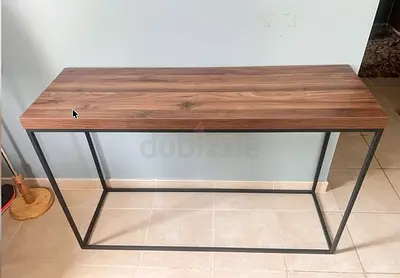 Slim industrial console table with walnut top
