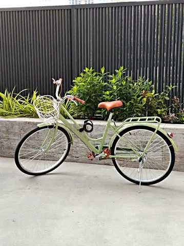 Bycicle City Bike for Adults - 26 Inch Green, Steel Frame Cruiser with Front Basket Bike