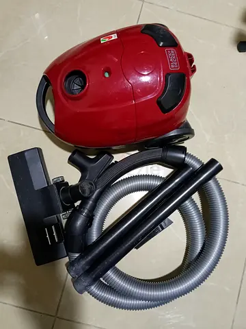 Red Canister Vacuum Cleaner with Hose and Attachments - Used