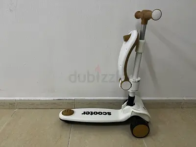Foldable 3-wheel Kids Scooter — White & Brown, Good Condition