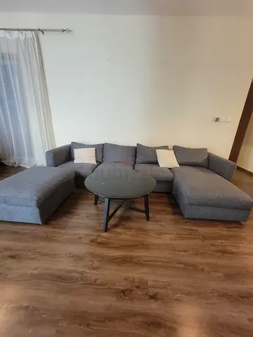 Large Grey Modular Corner Sofa with Ottoman — Good Condition