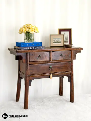 VINTAGE TRADITIONAL CHINESE ELM WOOD CONSOLE TABLE or sideboard buffet credenza chest dresser drawer