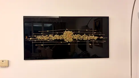Modern 3D Gold & Crystal Textured Wall Art (Black Glass/Acrylic Panel)
