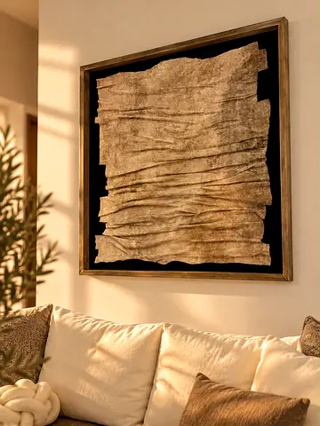 Framed Textured Wall Art Panel — Neutral Toned Fabric Sculpture