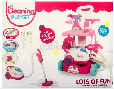 Kids Cleaning Playset - Pink Vacuum & Trolley Pretend Play