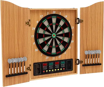 Dartboard Cabinet Set, Electronic Dart Board Machine with LED Display, Scoreboard Dart Machine Cabin