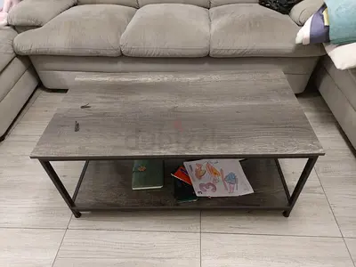 Rectangular Industrial-Style Coffee Table with Lower Shelf - Grey Wood