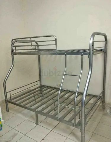 Metal Bunk Bed (Double Base with Single Top) - Sturdy Silver Frame