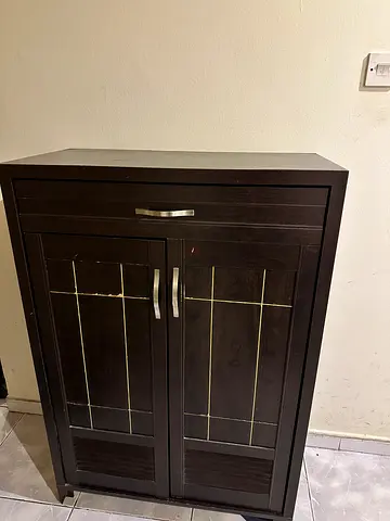 Dark Brown Wooden Shoe Rack with Drawer