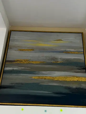 Abstract framed wall painting with gold accents (large)
