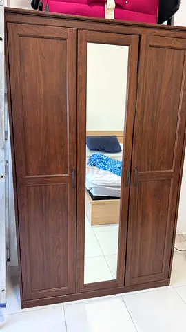 IKEA Wooden 3-Door Wardrobe with Center Mirror - LIKE NEW Condition